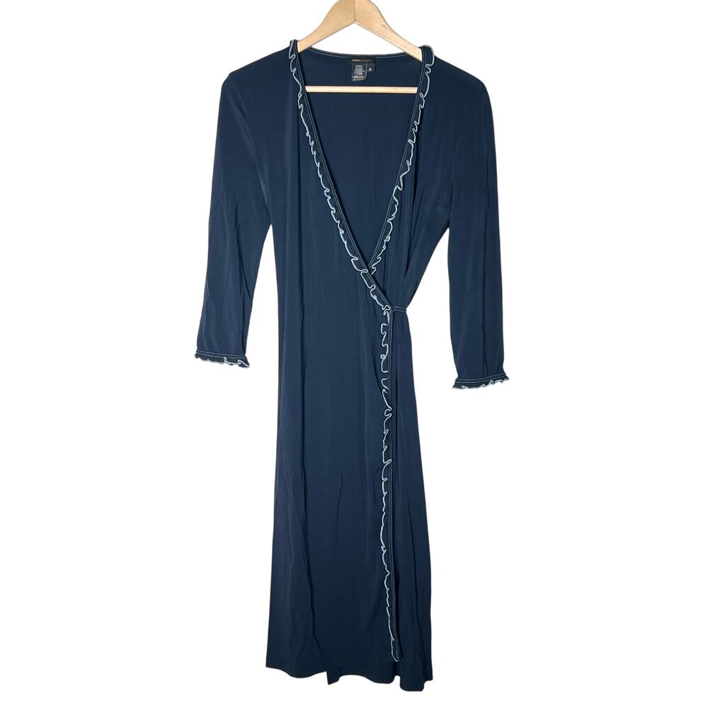 BCBGMAXAZRIA navy blue 3/4 sleeve wrap style midi dress size medium M B182